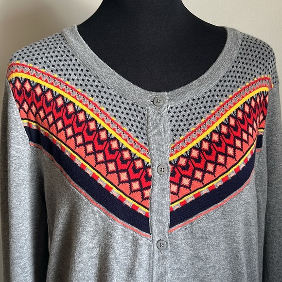 Merona Women's Soft and Cozy Gray Button Down Cardigan with Chevron Trimmed - Picture 3 of 9